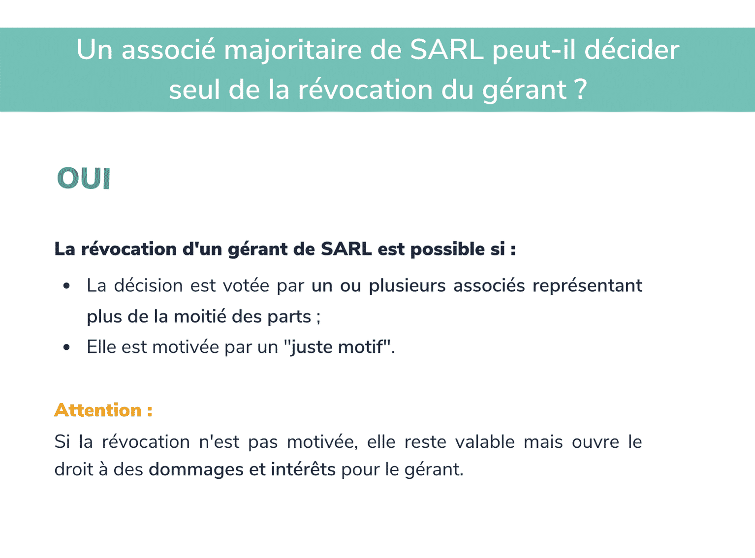 Un associé majoritaire peut-il décider seul de la révocation du gérant de SARL ?