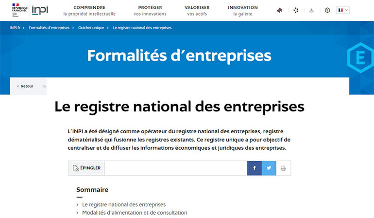 A quoi sert le Registre national des entreprises RNE ? HP du site